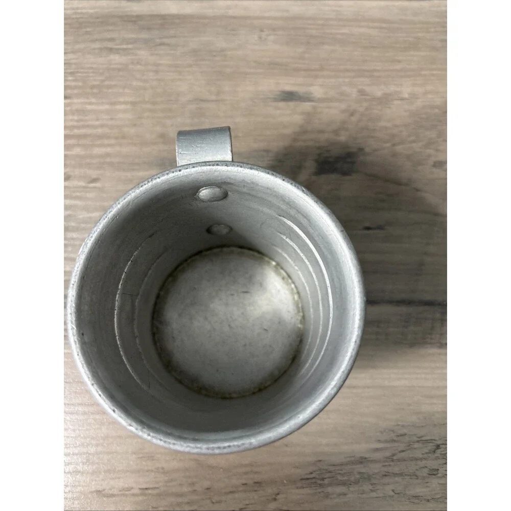 Vintage MCM Aluminum Measuring One Cup With Handle Stamped Bottom Embossed